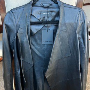 NWT MACKAGE  'Gretal' LAMB SKIN LUX LEATHER Open/Drape Front Jacket Black Size S
